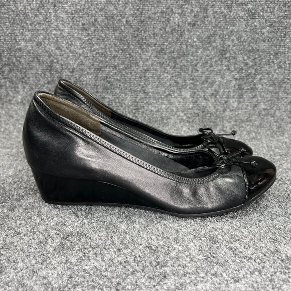 Cole Haan Air Tali Bow Wedge Shoes Women's Size 8 Black Patent Leather Slip On - Picture 1 of 14